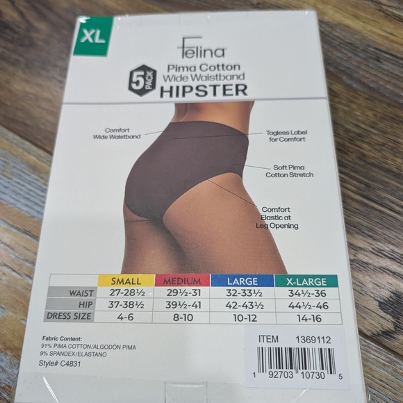 NWT Felina Wide Waistband Hipster 5-Pack Underwear Burgundy Red Cotton L & XL - Picture 3 of 5